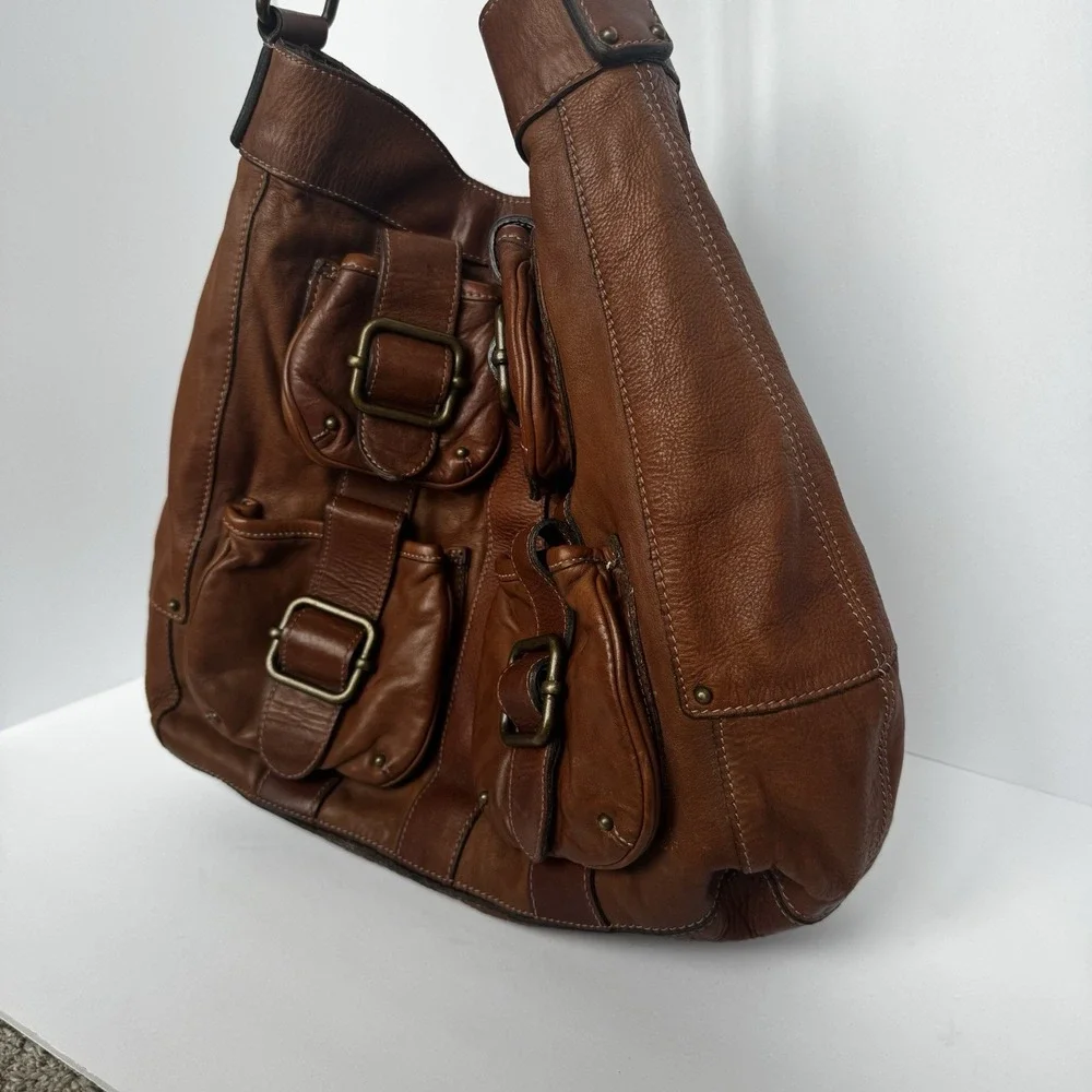 Banana Republic Ashbury Leather Tote Bag Cognag Pockets Distressed